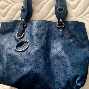 Gucci Dark Blue Embossed Leather Tote